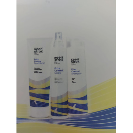 pack rutina anti frizz champú, bálsamo y spray keen strok