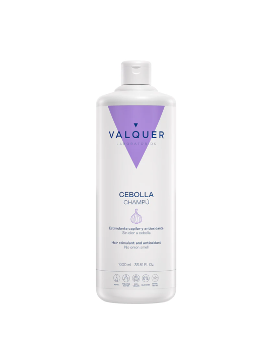 Champu de cebolla Valquer, antioxidante y estimulante capilar, sin olor a cebolla, 1000 mililitros. Para todo tipo de cabellos.