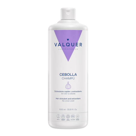 Champu de cebolla Valquer, antioxidante y estimulante capilar, sin olor a cebolla, 1000 mililitros. Para todo tipo de cabellos.