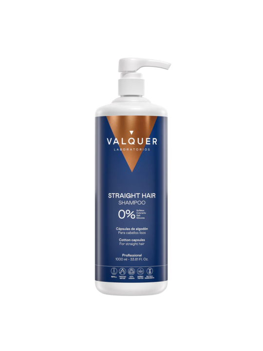 Champú para pelo liso Valquer- 0% Sin sulfatos ni sal 1000ml STRAIGTH HAIR SHAMPOO Capsulas de algodon para cabellos lisos
