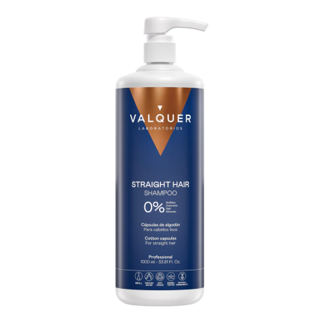 Champú para pelo liso Valquer- 0% Sin sulfatos ni sal 1000ml STRAIGTH HAIR SHAMPOO Capsulas de algodon para cabellos lisos