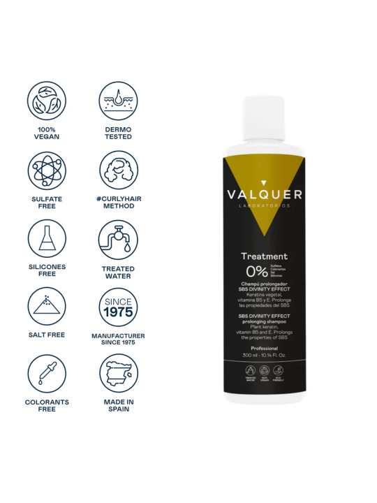 Valquer Laboratorios Valquer - Champú Prolongador Tratamiento SBS Divinity Effect - Queratina Vegetal y Vitamina E - 300 Ml