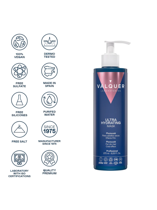 Valquer Laboratorios Mascarilla Ultrahidratante 275 Ml - Pelo Seco - Sin Sulfatos - Efecto Inmediato
