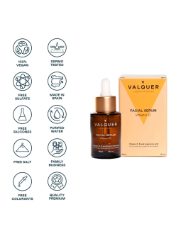 Valquer Laboratorios Sérum Facial Vitamina C 30ml - 91.5% Ingredientes Naturales - Hidratación Inmediata