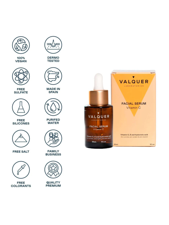 Valquer Laboratorios Sérum Facial Vitamina C 30ml - 91.5% Ingredientes Naturales - Hidratación Inmediata