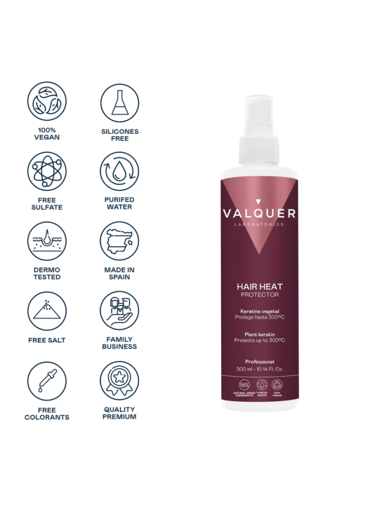 Valquer Laboratorios Valquer Protector Térmico Capilar 300ml - Keratina Natural - Sin Sulfatos Ni Parabenos - Tratamiento Pelo
