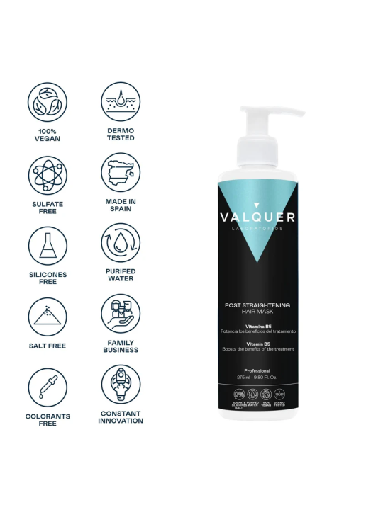 Valquer Laboratorios Tratamiento Capilar Mascara Post Alisado Valquer 275 ml Evita Encrespamiento y Repara Cabello Dañado