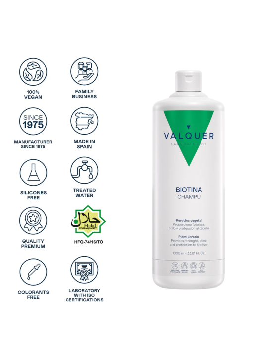 Valquer Laboratorios Champú Biotina 1 Litro Fortaleza Brillo Salud Protección Cabello