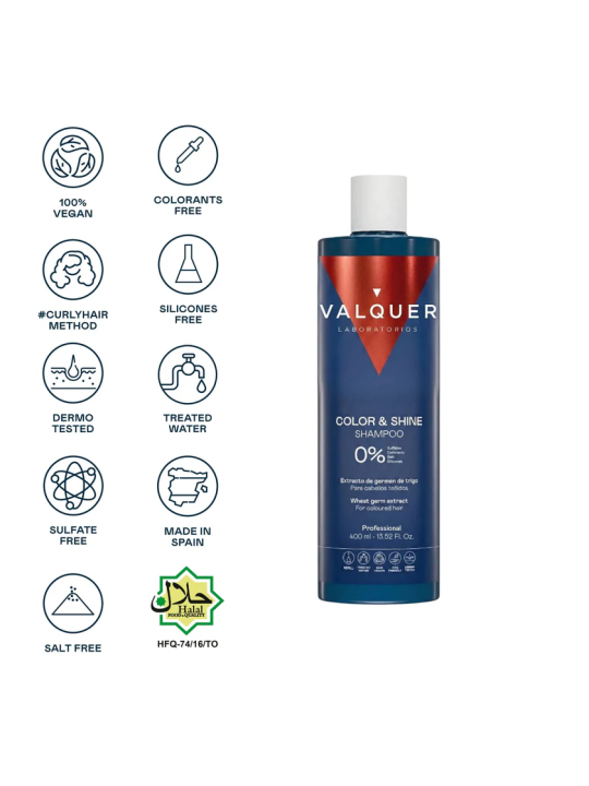 Valquer Laboratorios Valquer Champú para Cabellos Teñidos Sin Sulfatos - Potenciador del Color y Brillo - 400ml